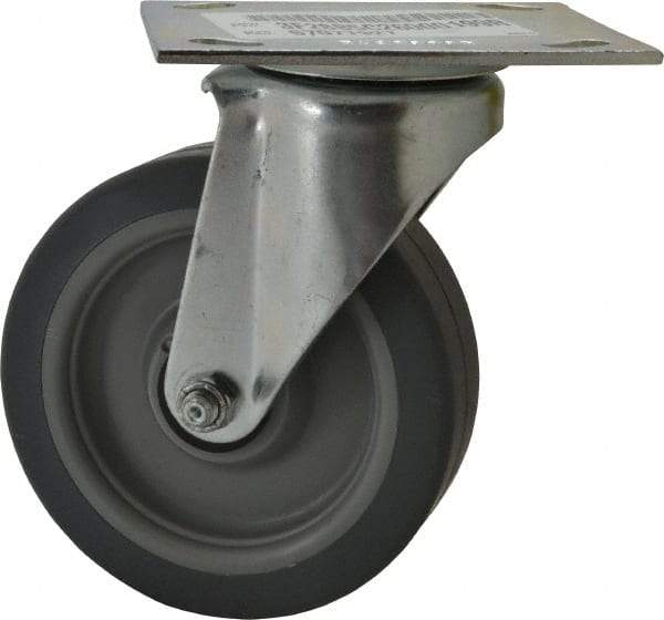 E.R. Wagner - 5" Diam x 1-1/2" Wide x 6-3/8" OAH Top Plate Mount Swivel Caster - TPR, 240 Lb Capacity, Roller Bearing, 3-3/4 x 4-5/8" Plate - A1 Tooling