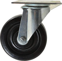 E.R. Wagner - 5" Diam x 1-1/2" Wide x 6-3/8" OAH Top Plate Mount Swivel Caster - Phenolic, 450 Lb Capacity, Roller Bearing, 3-3/4 x 4-5/8" Plate - A1 Tooling