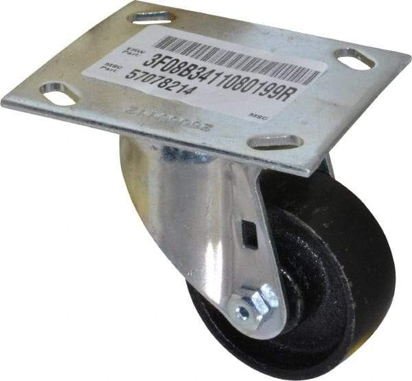 E.R. Wagner - 3" Diam x 1-1/4" Wide x 4-3/8" OAH Top Plate Mount Swivel Caster - Semi-Steel, 450 Lb Capacity, Roller Bearing, 3-3/4 x 4-5/8" Plate - A1 Tooling