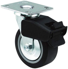 E.R. Wagner - 6" Diam x 2" Wide x 7-1/2" OAH Top Plate Mount Swivel Caster with Brake - TPR, 400 Lb Capacity, Roller Bearing, 4 x 4-1/2" Plate - A1 Tooling