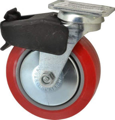 E.R. Wagner - 6" Diam x 2" Wide x 7-1/2" OAH Top Plate Mount Swivel Caster with Brake - Polyurethane, 700 Lb Capacity, Roller Bearing, 2-3/4 x 3-3/4" Plate - A1 Tooling