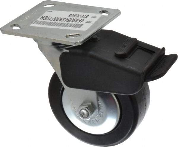 E.R. Wagner - 5" Diam x 2" Wide x 6-1/2" OAH Top Plate Mount Swivel Caster with Brake - Phenolic, 650 Lb Capacity, Roller Bearing, 4 x 4-1/2" Plate - A1 Tooling