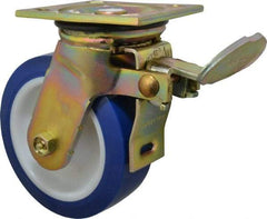 E.R. Wagner - 6" Diam x 2" Wide x 7-1/2" OAH Top Plate Mount Swivel Caster with Brake - Polyurethane, 900 Lb Capacity, Delrin Bearing, 4 x 4-1/2" Plate - A1 Tooling