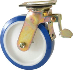 E.R. Wagner - 8" Diam x 2" Wide x 9-1/2" OAH Top Plate Mount Swivel Caster with Brake - Polyurethane, 900 Lb Capacity, Delrin Bearing, 4 x 4-1/2" Plate - A1 Tooling