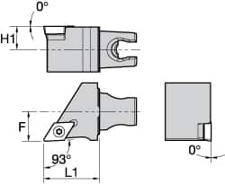 Kennametal - Right Hand Cut, Size KM25, DC.. Insert Compatiblity, External Modular Turning & Profiling Cutting Unit Head - 16mm Ctr to Cutting Edge, 30mm Head Length, Through Coolant, Series Screw-On - A1 Tooling