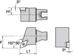 Kennametal - Right Hand Cut, Size KM25, DC.. Insert Compatiblity, External Modular Turning & Profiling Cutting Unit Head - 22mm Ctr to Cutting Edge, 30mm Head Length, Through Coolant, Series Screw-On - A1 Tooling