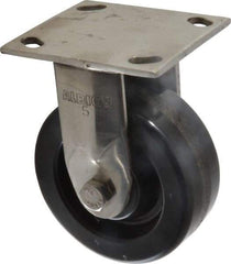 Albion - 5" Diam x 2" Wide x 6-1/2" OAH Top Plate Mount Rigid Caster - Phenolic, 1,000 Lb Capacity, Delrin Bearing, 4 x 4-1/2" Plate - A1 Tooling