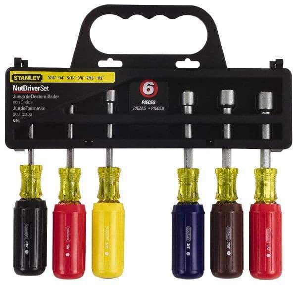 Stanley - 6 Piece 3/16 to 1/2" Nutdriver Set - Solid Shaft, Ergonomic Handle - A1 Tooling