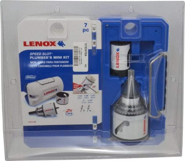 Lenox - 7 Piece, 1-1/4" to 2-1/2" Saw Diam, Plumber's Hole Saw Kit - Bi-Metal, Toothed Edge, Includes 5 Hole Saws - A1 Tooling