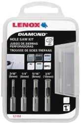 Lenox - 4 Piece, 3/16" to 3/8" Saw Diam, General Purpose Hole Saw Kit - Diamond Grit, Toothed Edge, Includes 4 Hole Saws - A1 Tooling