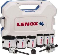 Lenox - 9 Piece, 7/8" to 2-1/4" Saw Diam, Electrician's Hole Saw Kit - Bi-Metal, Toothed Edge, Includes 6 Hole Saws - A1 Tooling