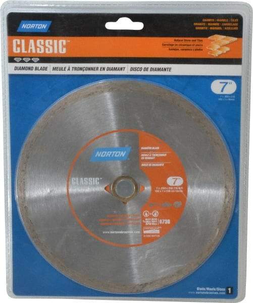 Norton - 7" Diam, 5/8" Arbor Hole Diam, Wet & Dry Cut Saw Blade - Diamond-Tipped, Standard Round Arbor - A1 Tooling