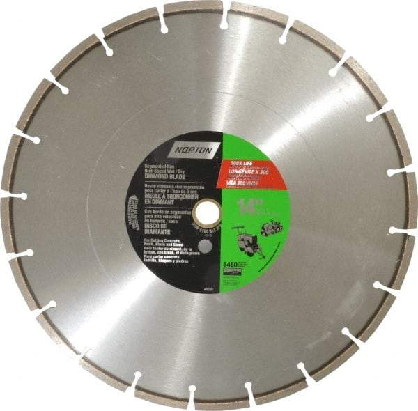 Norton - 14" Diam, 1" Arbor Hole Diam, Wet & Dry Cut Saw Blade - Diamond-Tipped, Standard Round Arbor - A1 Tooling