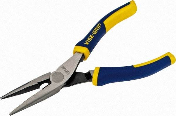 Irwin - 6" OAL, 1-25/32" Jaw Length x 23/32" Jaw Width, Long Nose Side Cutting Pliers - Serrated Jaw, Standard Head, ProTouch Handles - A1 Tooling