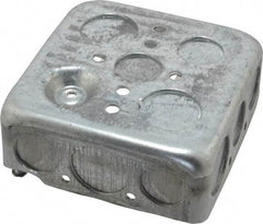 Thomas & Betts - 2 Gang, (14) 1/2 & 3/4" Knockouts, Steel Square Junction Box - 4" Overall Height x 4" Overall Width x 1-1/2" Overall Depth - A1 Tooling