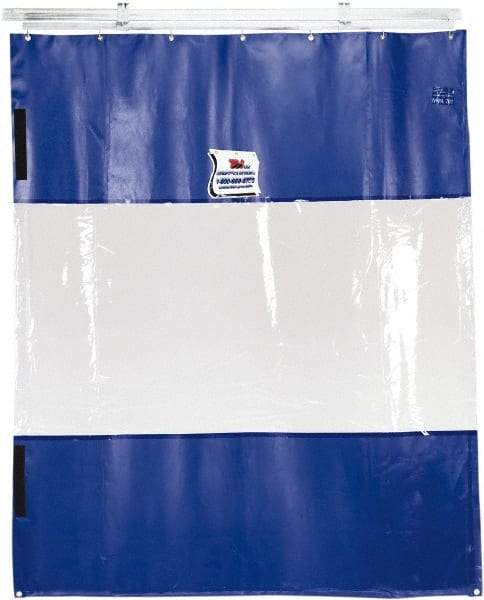 TMI, LLC - 6' Door Width x 12' Door Height PVC Solid with Vision Panel (Style) Industrial Curtain Kit - Blue/Clear - A1 Tooling