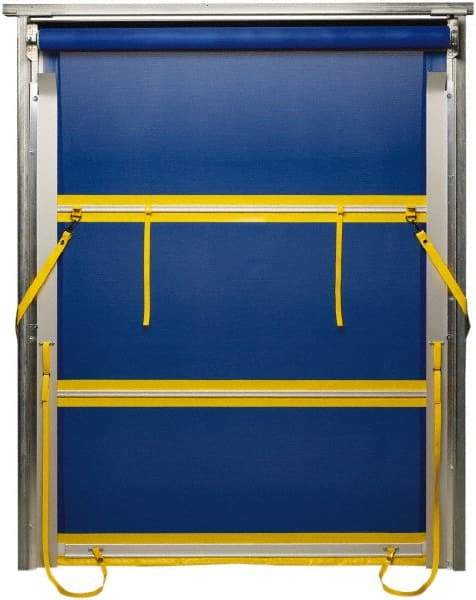 TMI, LLC - 8' Door Width x 8' Door Height PVC Mesh Bug Screen & Spring Loaded Manuel (Style) Roll Up Dock Screen - Blue/Yellow - A1 Tooling