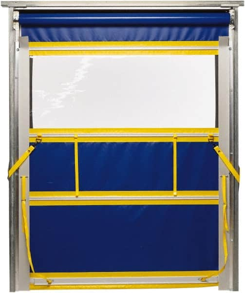 TMI, LLC - 10' Door Width x 10' Door Height PVC Solid with Vision Panel & Spring Loaded Manual (Style) Roll Up Dock Screen - Blue/Yellow/Clear - A1 Tooling