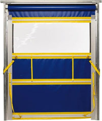 TMI, LLC - 10' Door Width x 10' Door Height PVC Solid with Vision Panel & Spring Loaded Manual (Style) Roll Up Dock Screen - Blue/Yellow/Clear - A1 Tooling