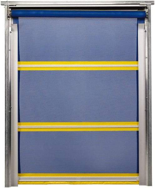 TMI, LLC - 12' Door Width x 12' Door Height PVC Mesh Bug Screen & In-Tube Motorized (Style) Roll Up Dock Screen - Blue/Yellow - A1 Tooling