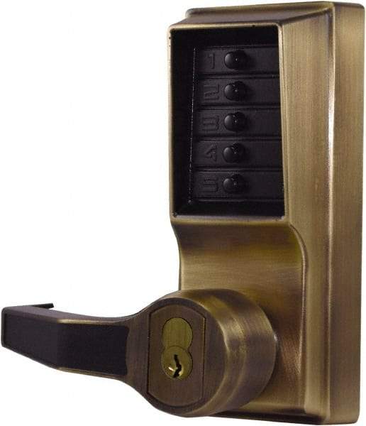 Kaba Access - Pushbutton Lock with Interchangeable Core Lever Lockset for 1-3/8 to 2-1/4" Thick Doors - 2-3/4" Back Set, 6 or 7 Pin Length Best & Compatible (Core Not Included) Cylinder, Antique Brass Finish - A1 Tooling