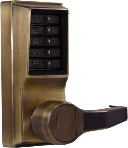 Kaba Access - Pushbutton Lock Lever Lockset for 1-3/8 to 2-1/4" Thick Doors - 2-3/4" Back Set, Nonkey Override Cylinder, Antique Brass Finish - A1 Tooling