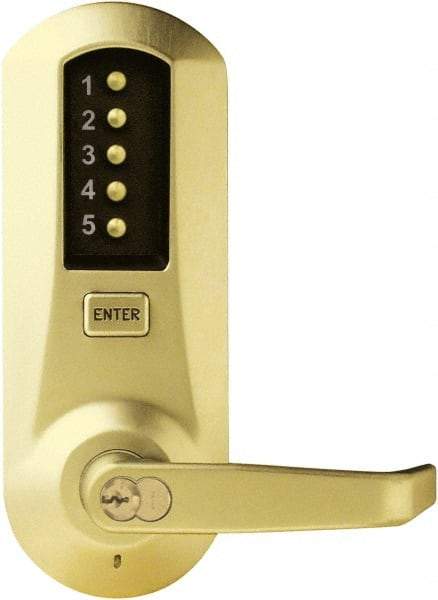 Kaba Access - Pushbutton Lock with Interchangeable Core Lever Lockset for 1-3/8 to 2-1/4" Thick Doors - 2-3/4" Back Set, 6 or 7 Pin Length Best & Compatible (Core Not Included) Cylinder, Satin Brass Finish - A1 Tooling