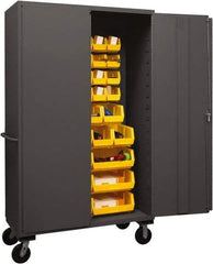 Durham - 42 Bin Mobile Storage Cabinet - Steel, 48" Wide x 24" Deep x 80" High, Yellow - A1 Tooling