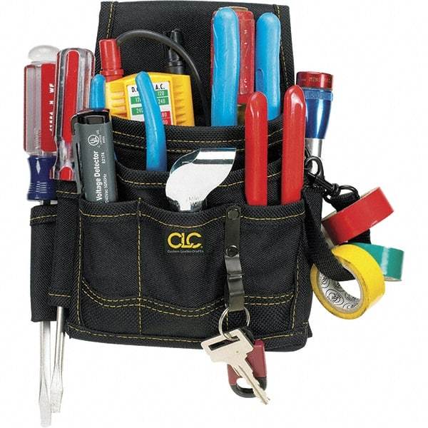 CLC - Electrician's Holster with 9 Pockets - Ballistic Polyester, Black, 7" Wide x 6" High x 2" Deep - A1 Tooling