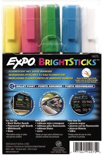 Expo - Blue, Green Pink, Yellow & White Bullet Point Wet Erase Markers - For Use with Black Marker Boards, Fluorescent Light Boards, Glass Boards & White Boards - A1 Tooling