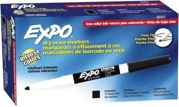 Expo - Black Low Odor Fine Tip 12 Pack Dry Erase Markers - For Use with Dry Erase Marker Boards - A1 Tooling