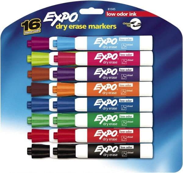 Expo - Assorted Colors, Low Odor Chisel Tip 16 Pack Dry Erase Markers - For Use with Dry Erase Marker Boards - A1 Tooling