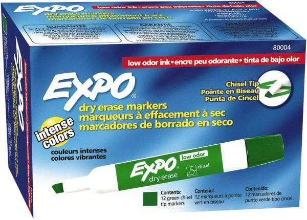 Expo - Green Low Odor Chisel Tip 12 Pack Dry Erase Markers - For Use with Dry Erase Marker Boards - A1 Tooling