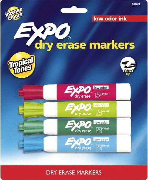 Expo - Aqua, Lime, Pink & Plum Low Odor Chisel Tip 4 Pack Dry Erase Markers - For Use with Dry Erase Marker Boards - A1 Tooling