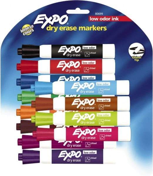 Expo - Aqua, Black, Blue, Brown, Green, Lime, Orange, Pink, Plum, Pumpkin, Purple & Red Low Odor Chisel Tip 12 Pack Dry Erase Markers - For Use with Dry Erase Marker Boards - A1 Tooling