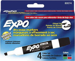 Expo - Black, Blue, Green & Red Low Odor Chisel Tip 4 Pack Dry Erase Markers - For Use with Dry Erase Marker Boards - A1 Tooling