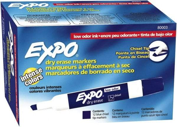 Expo - Blue Low Odor Chisel Tip 12 Pack Dry Erase Markers - For Use with Dry Erase Marker Boards - A1 Tooling