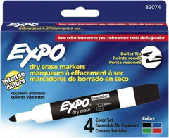 Expo - Black, Blue, Green & Red Low Odor Bullet Tip 4 Pack Dry Erase Markers - For Use with Dry Erase Marker Boards - A1 Tooling