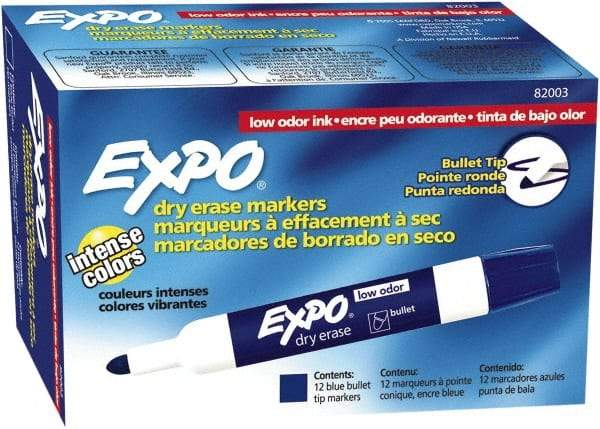 Expo - Blue Low Odor Bullet Tip 12 Pack Dry Erase Markers - For Use with Dry Erase Marker Boards - A1 Tooling