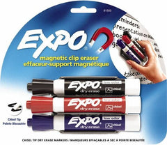 Expo - Chisel Tip 3 Pack with Dry Eraser - Includes Black, Red & Purple & Eraser, For Use with Dry Erase Marker Boards - A1 Tooling