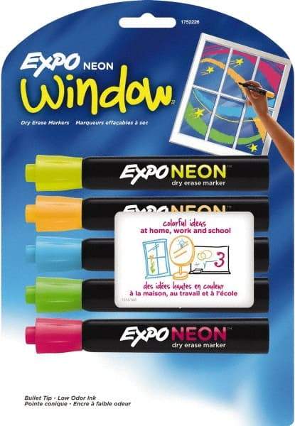 Expo - Blue, Green, Orange, Pink & Yellow Bullet Tip Neon 5 Pack Dry Erase Markers - For Use with Dry Erase Marker Boards - A1 Tooling