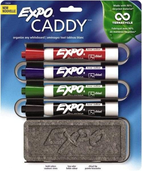 Expo - Red, Black, Blue & Green Low Odor Chisel Tip Markers 4 Pack Dry Erase Markers - Includes Eraser & Caddy Organizer, For Use with Dry Erase Marker Boards - A1 Tooling