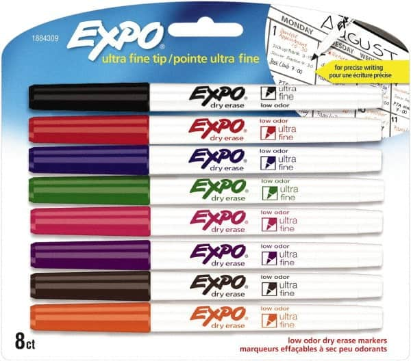 Expo - Black, Blue, Brown, Green, Orange, Pink, Purple & Red Low Odor Ultra Fine Tip 8 Pack Dry Erase Markers - For Use with Dry Erase Marker Boards - A1 Tooling