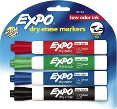 Expo - Black, Blue, Green & Red Low Odor Chisel Tip 4 Pack Dry Erase Markers - For Use with Dry Erase Marker Boards - A1 Tooling