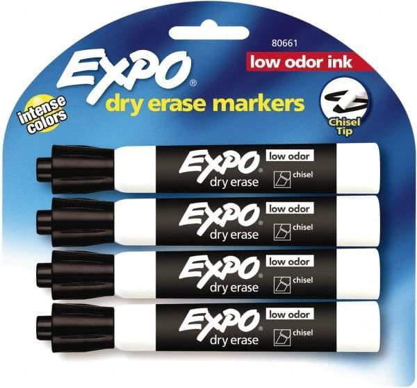 Expo - Black Low Odor Chisel Tip 4 Pack Dry Erase Markers - For Use with Dry Erase Marker Boards - A1 Tooling