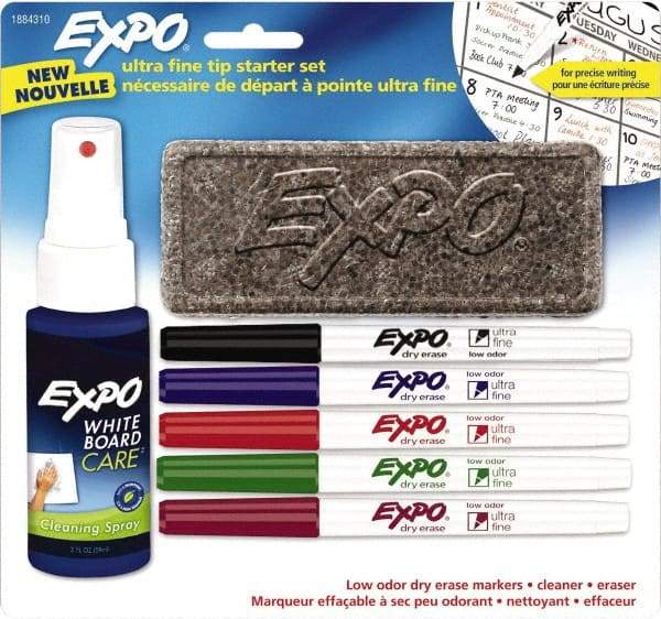 Expo - Black, Blue, Red, Green & Plum Low Odor Ultra Fine Tip 4 Pack Dry Erase Markers - Includes 2 oz Cleaning Fluid & Eraser, For Use with Dry Erase Marker Boards - A1 Tooling