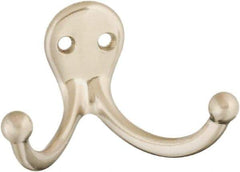 National Mfg. - 2" Wide x 1" High x 0.11" Thick, Double Prong Robe Hook - 1-3/4" Projection, Satin Nickel - A1 Tooling