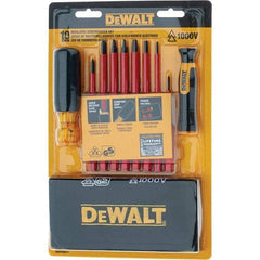 DeWALT - 10 Piece Slotted & Phillips Screwdriver Set - Vinyl Grip Handle, Blade Sizes: Width 3/16, 1/4 & 1/8, Bit Sizes: Philips #0 to #2, Tip Thickness: 1/8, 3/16 & 1/4, Comes in Tool Roll - A1 Tooling