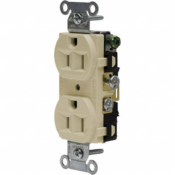 Hubbell Wiring Device-Kellems - 125V 15A NEMA 5-15R Commercial Grade Ivory Straight Blade Duplex Receptacle - A1 Tooling