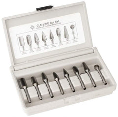 Cle-Line - 8 Piece, 1/4" Shank Burr Set - Solid Carbide, Multiple Head Shapes - A1 Tooling